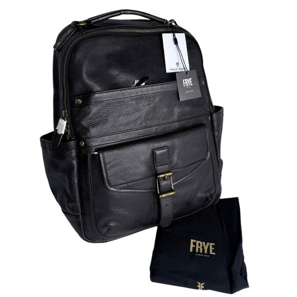 Frye Denver Backpack Black Leather Brass Hardware Dust Bag Men Women 17x12 New main image 10